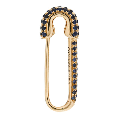 Anita Ko 18K Yellow Gold Blue Sapphire Mini Safety Pin Earring 1 of 4