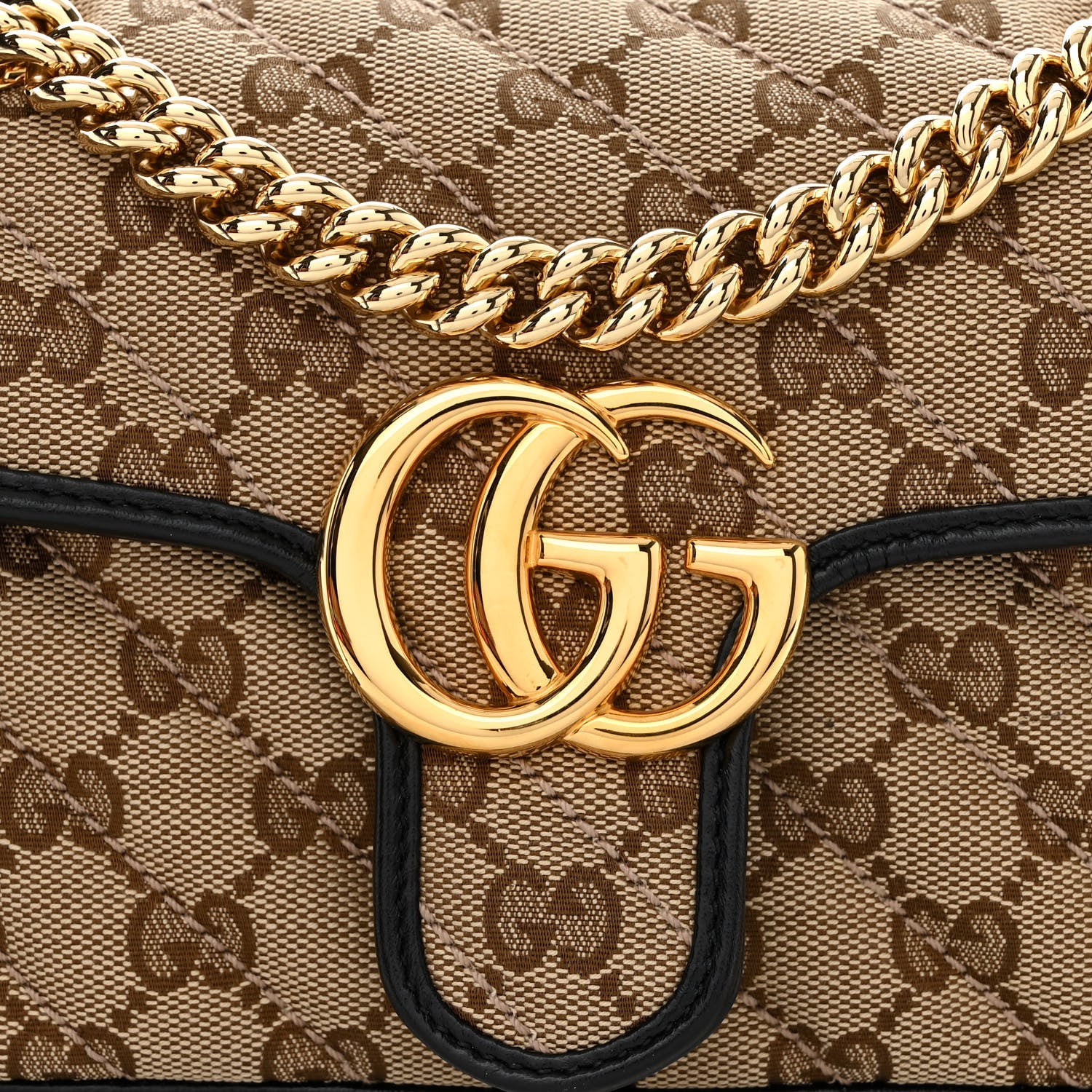 Gucci Monogram Matelasse Diagonal Mini GG Marmont Shoulder Bag Beige Black 8 of 11