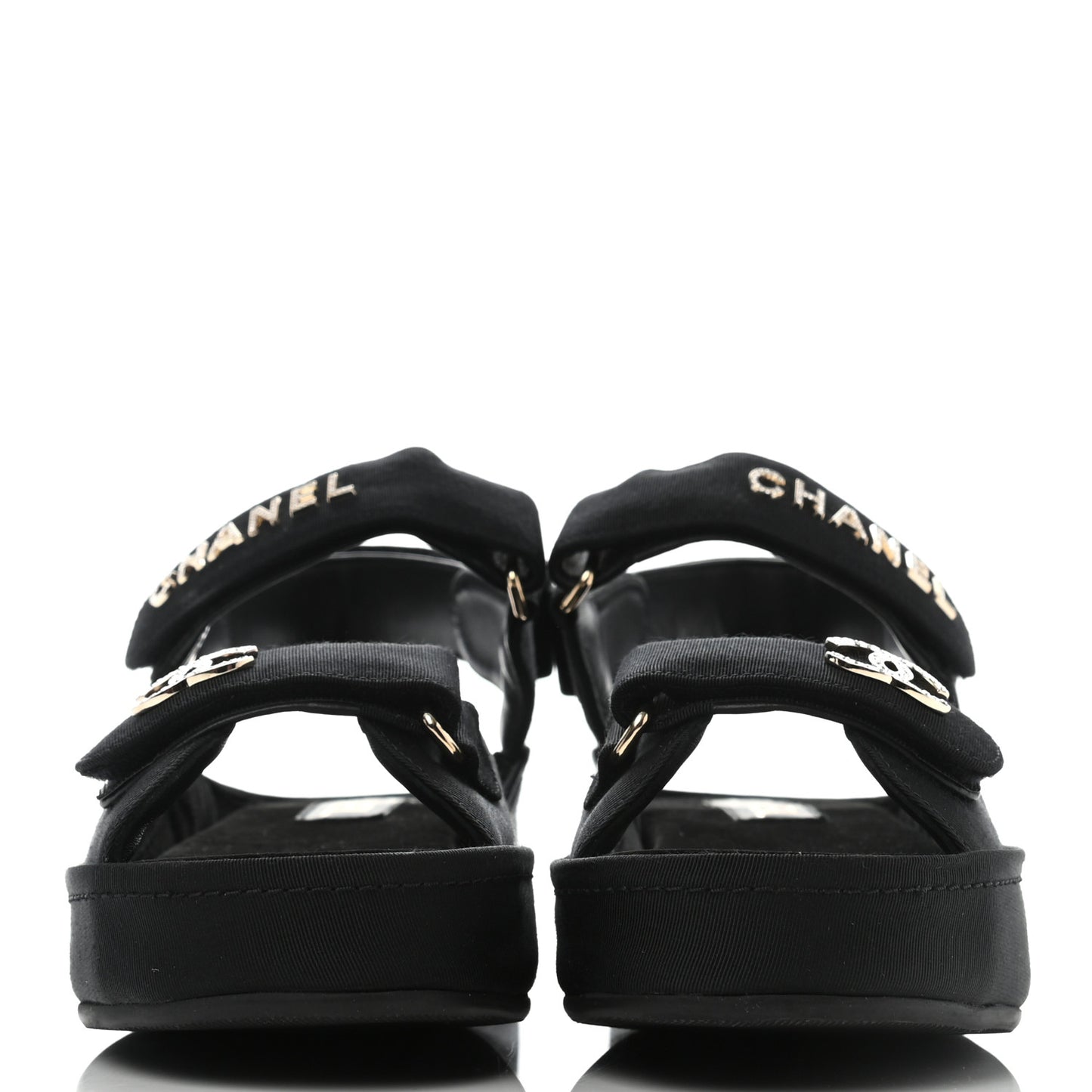 Grosgrain Crystal Logo Platform Sandals 37 Black