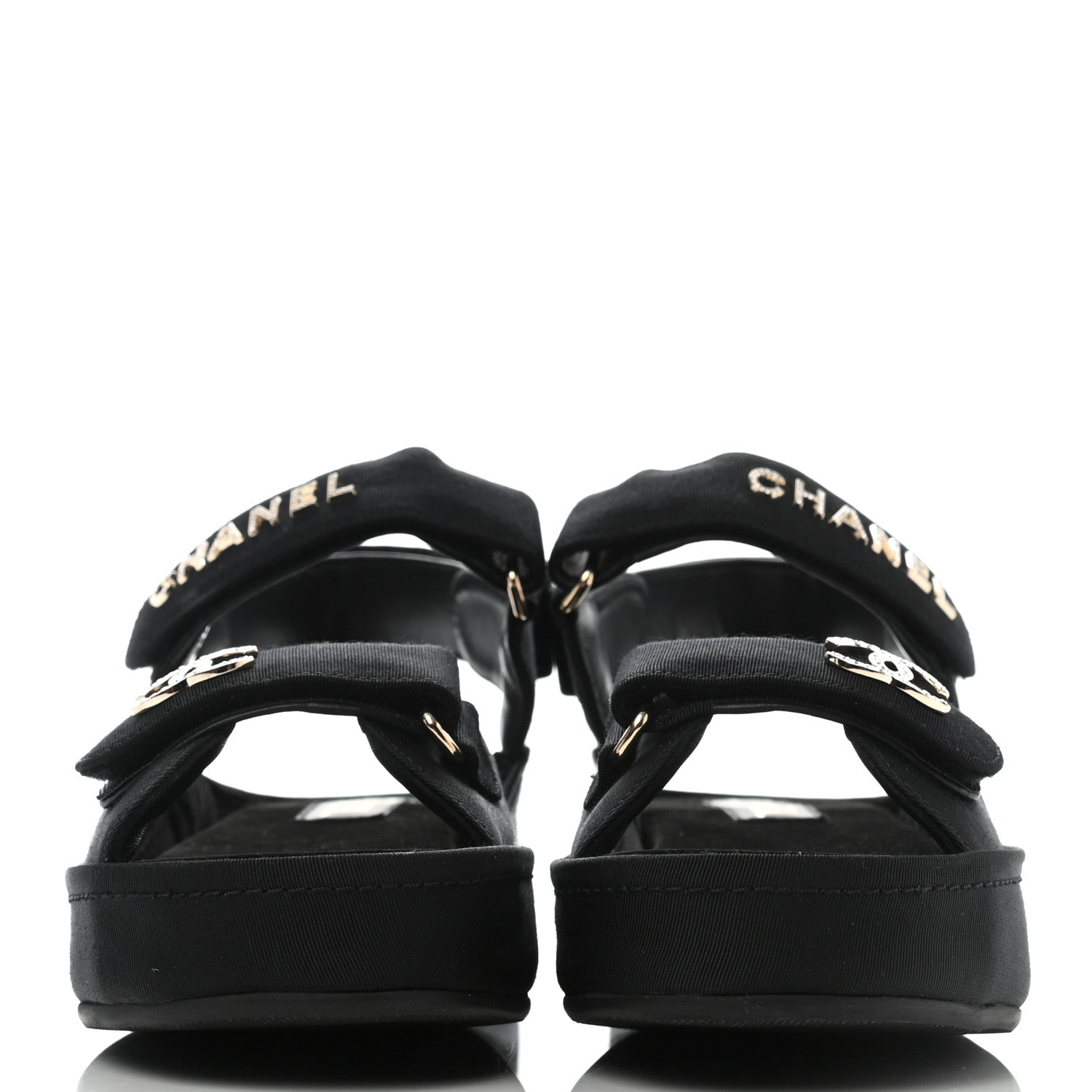 Chanel Grosgrain Crystal Logo Platform Sandals 37 Black 2 of 8