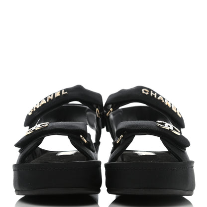 Chanel Grosgrain Crystal Logo Platform Sandals 37 Black 2 of 8