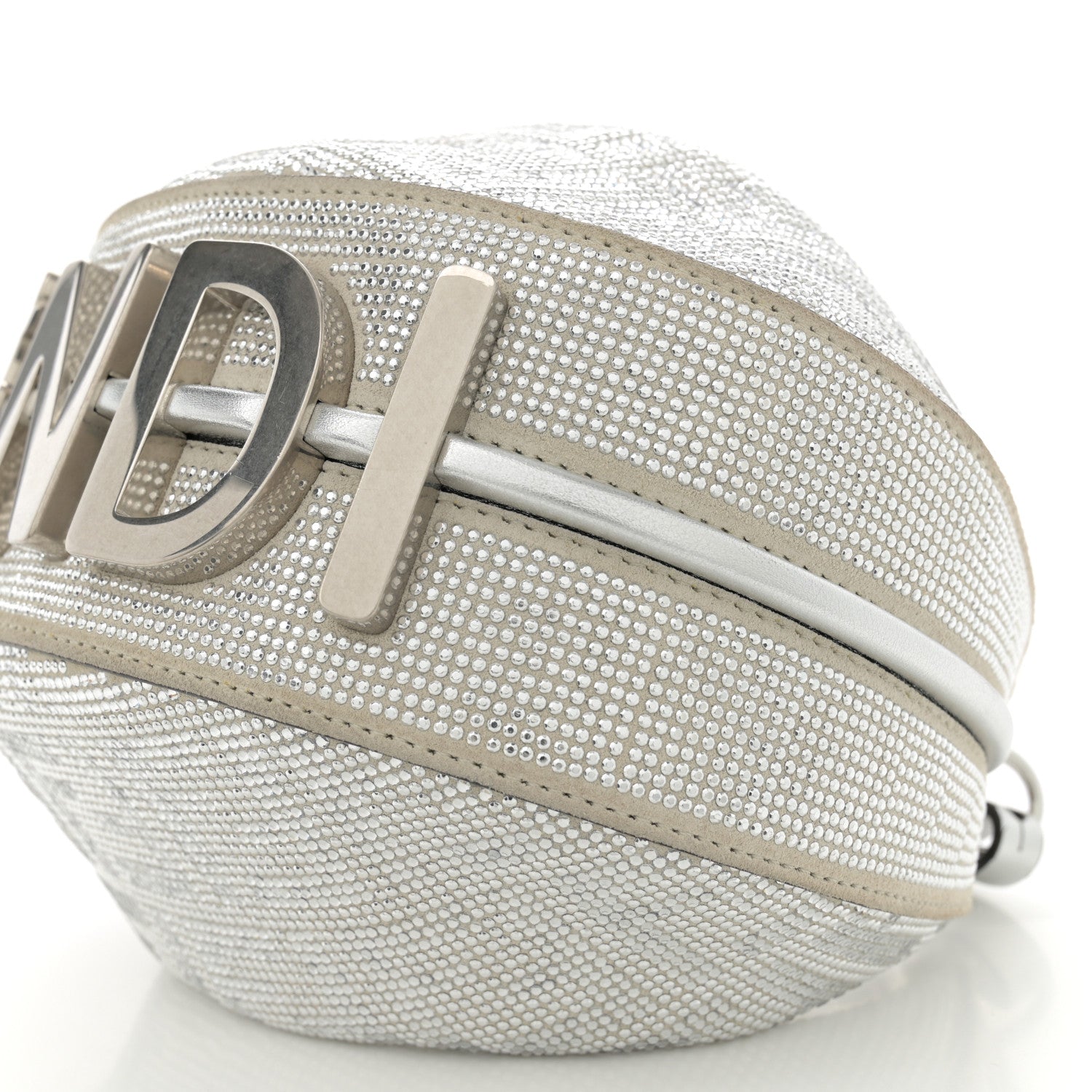 Fendi Crystal Vitello Laminato Suede FF Mini Fendigraphy Hobo Bag Grey 10 of 10