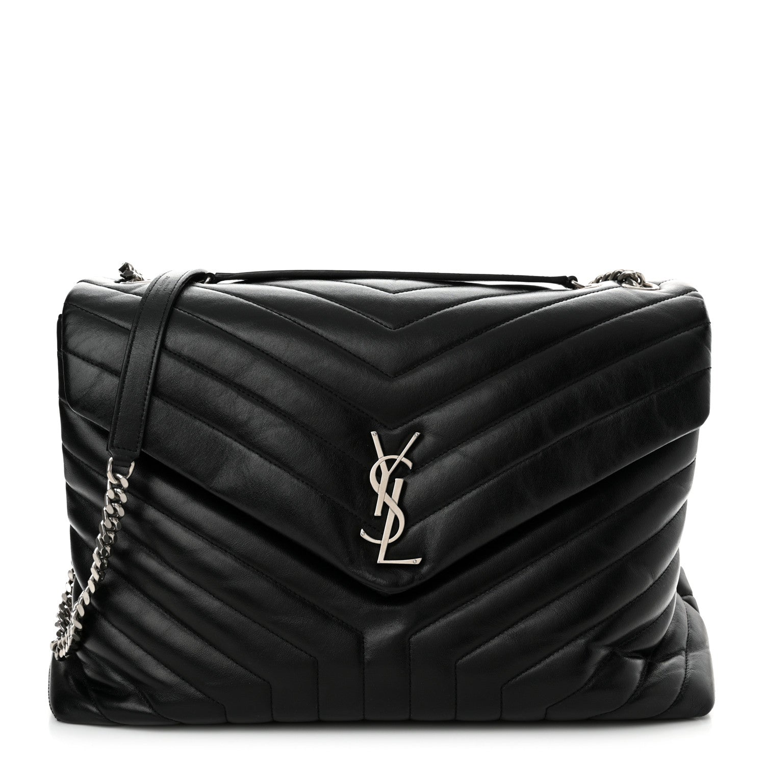Saint Laurent Calfskin Y Quilted Monogram Large Loulou Chain Satchel Black 1 of 15