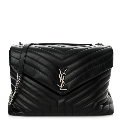 Saint Laurent Calfskin Y Quilted Monogram Large Loulou Chain Satchel Black 1 of 15