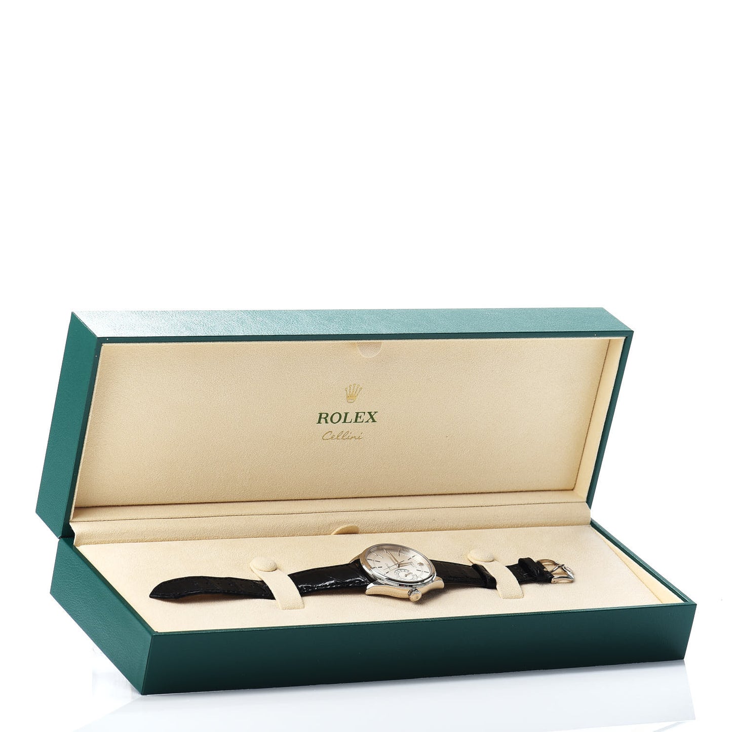 18K White Gold Alligator 38mm Cellini Automatic Watch White 50519