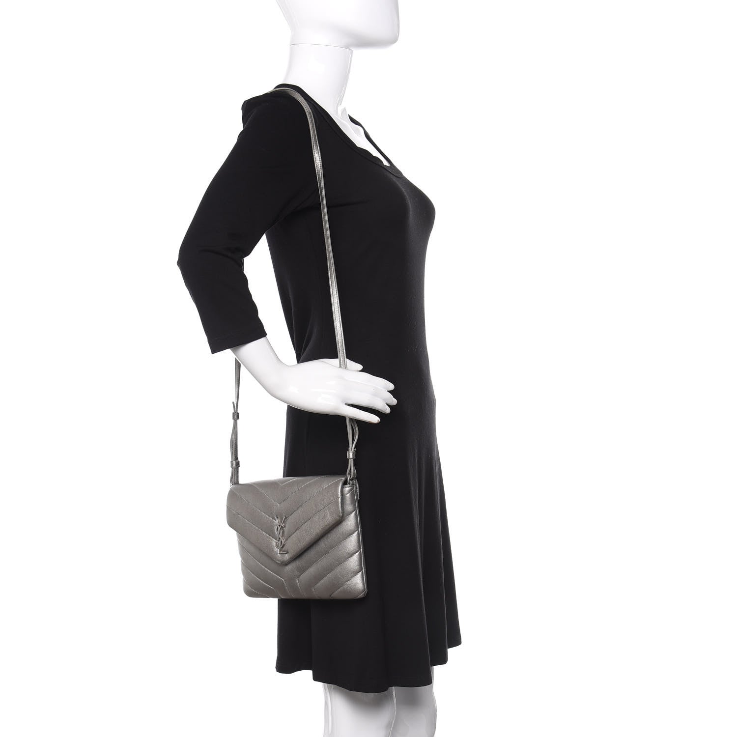 Saint Laurent Calfskin Y Quilted Monogram Loulou Flap Bag Argento 2 of 11