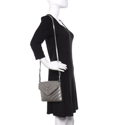 Saint Laurent Calfskin Y Quilted Monogram Loulou Flap Bag Argento 2 of 11