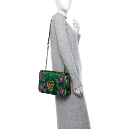 Gucci Jacquard Matelasse Floral Medium GG Marmont Shoulder Bag Green 2 of 10