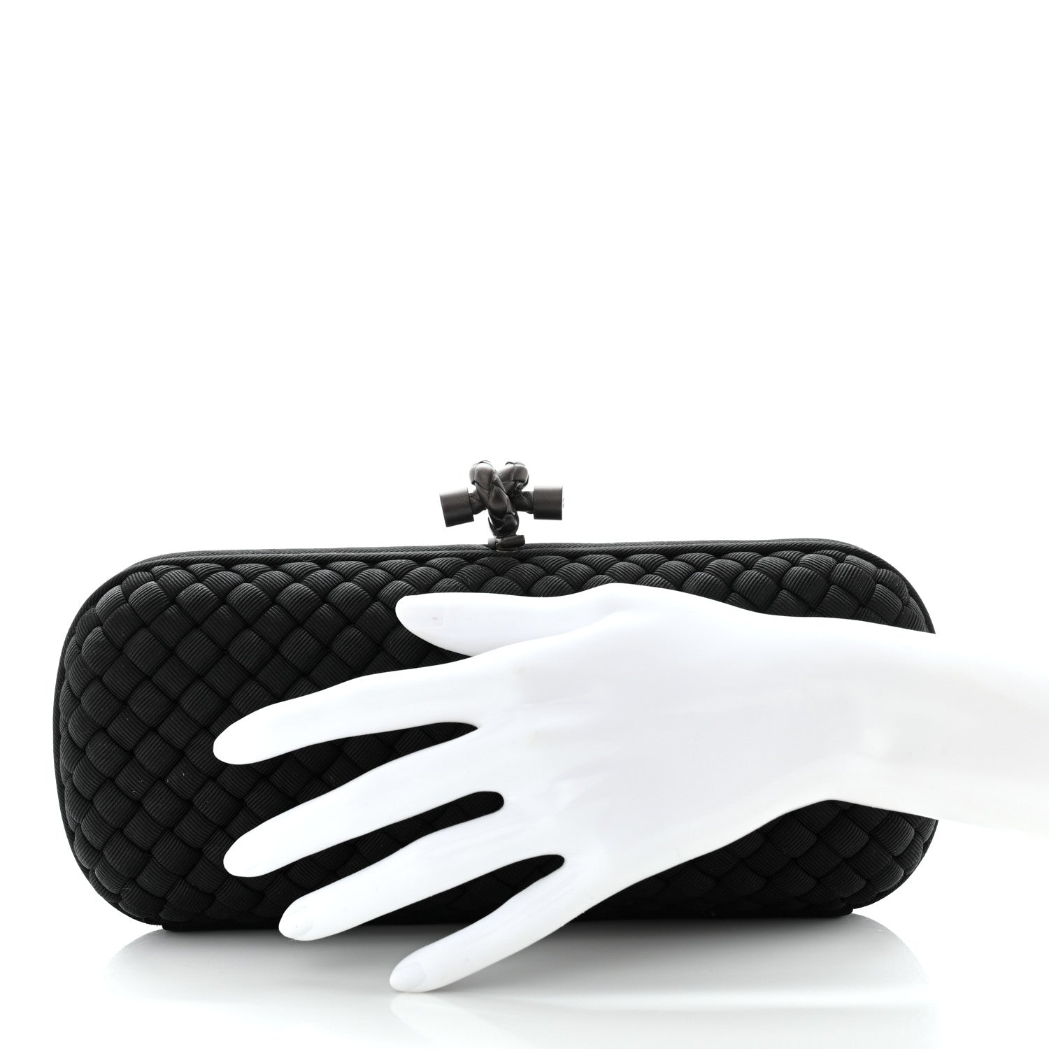 Bottega Veneta Silk Faille Intrecciato Knot Clutch Black 2 of 6