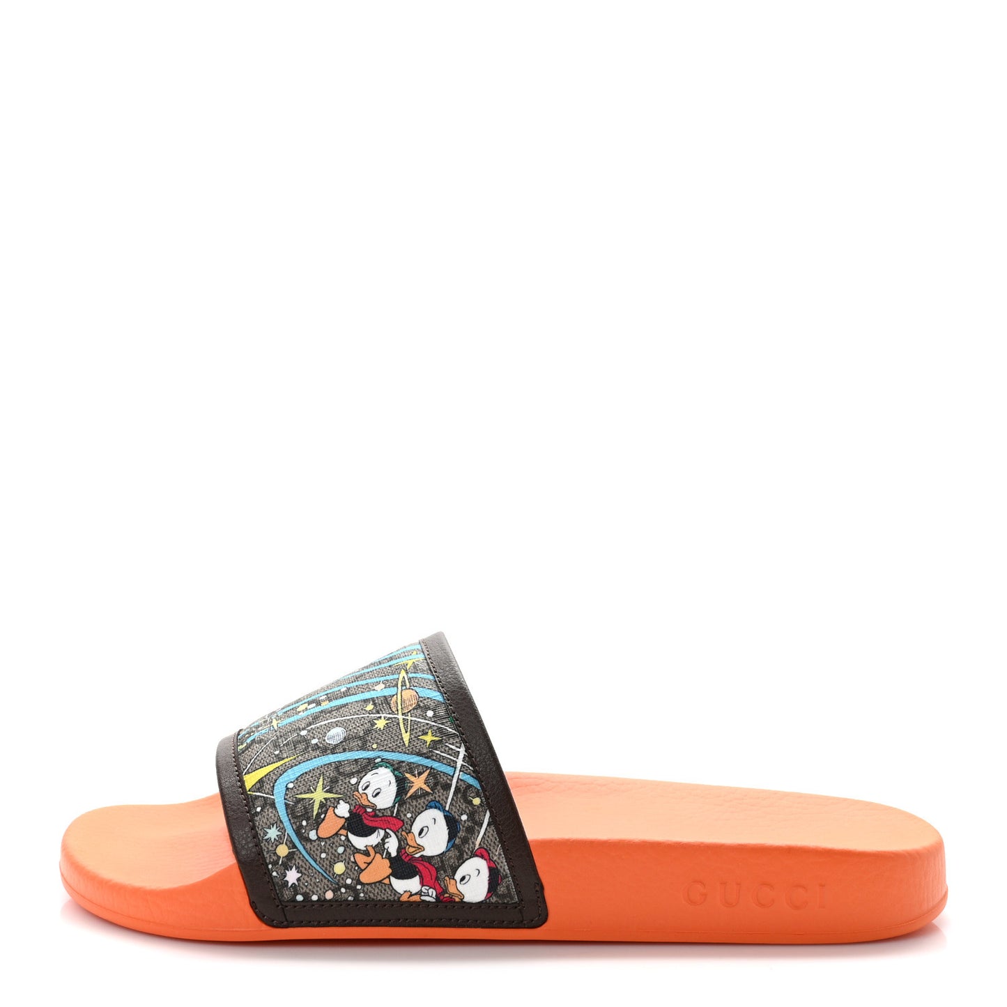 X DISNEY GG Supreme Monogram Donald Duck Mens Slide Sandals 8 Beige Ebony New 9 Acero