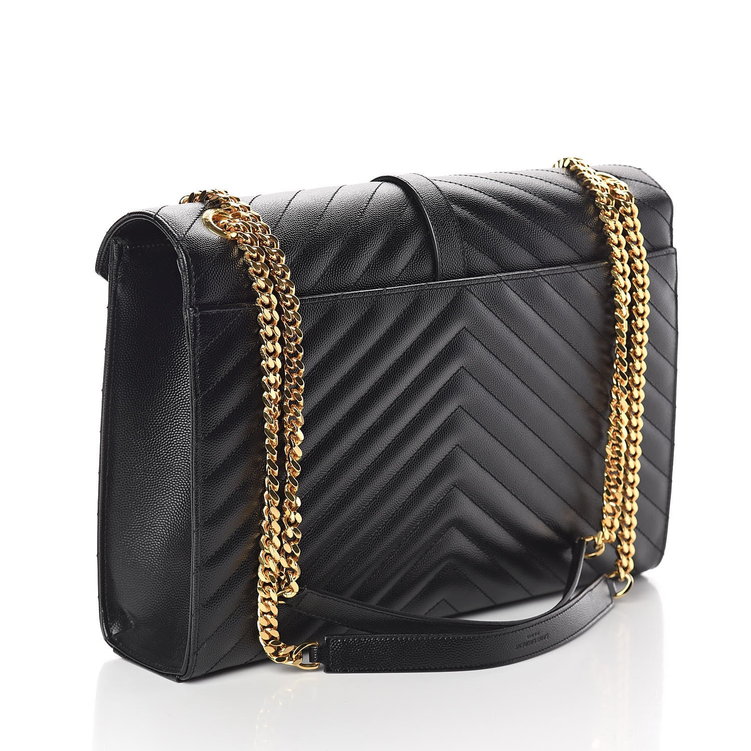 Saint Laurent Grain De Poudre Matelasse Chevron Large Monogram Satchel Black 3 of 8
