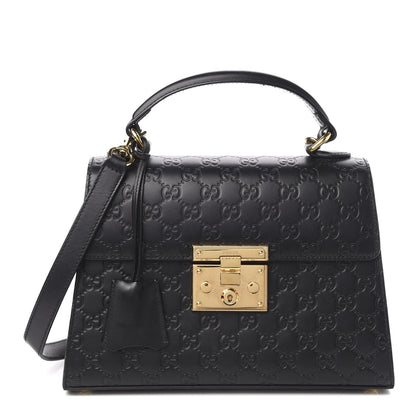 Gucci Guccissima Signature Small Padlock Top Handle Bag Black 1 of 11