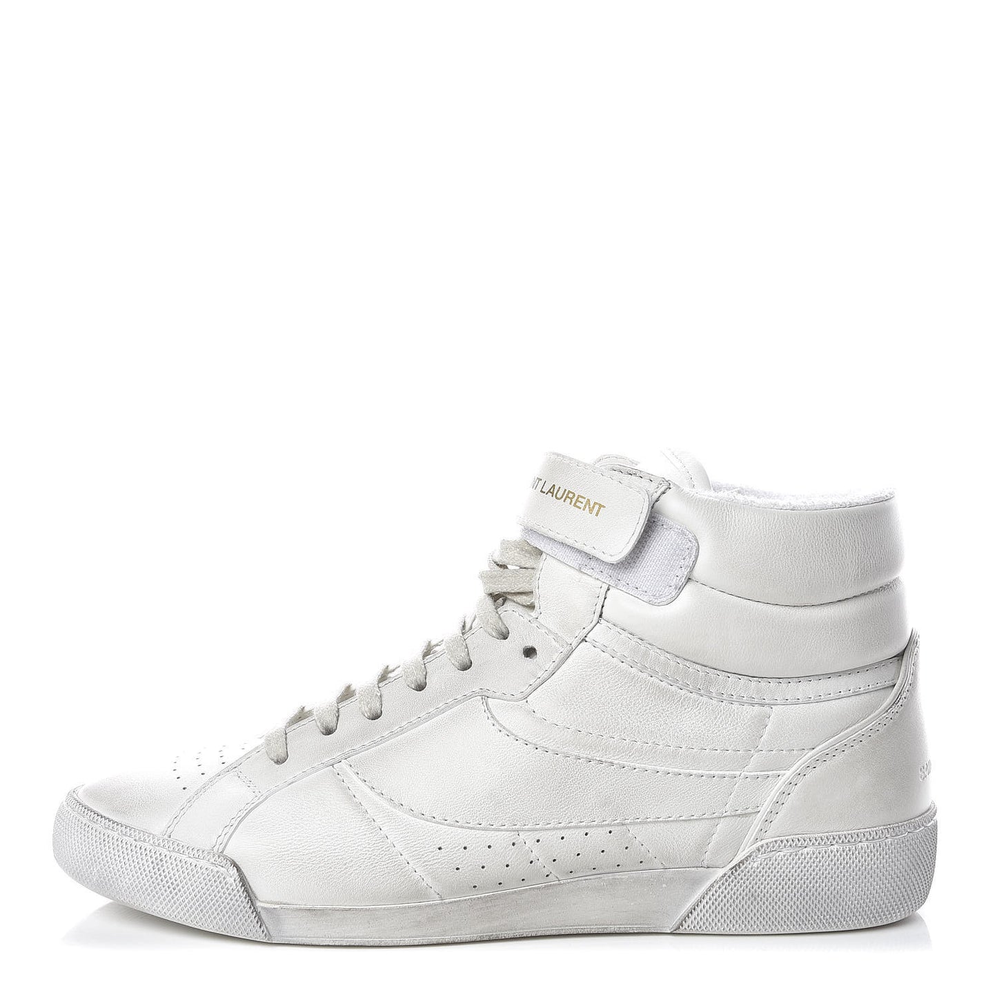 Calfskin Distressed Lenny Logo-Print High Top Sneakers 38 Blanc Optique