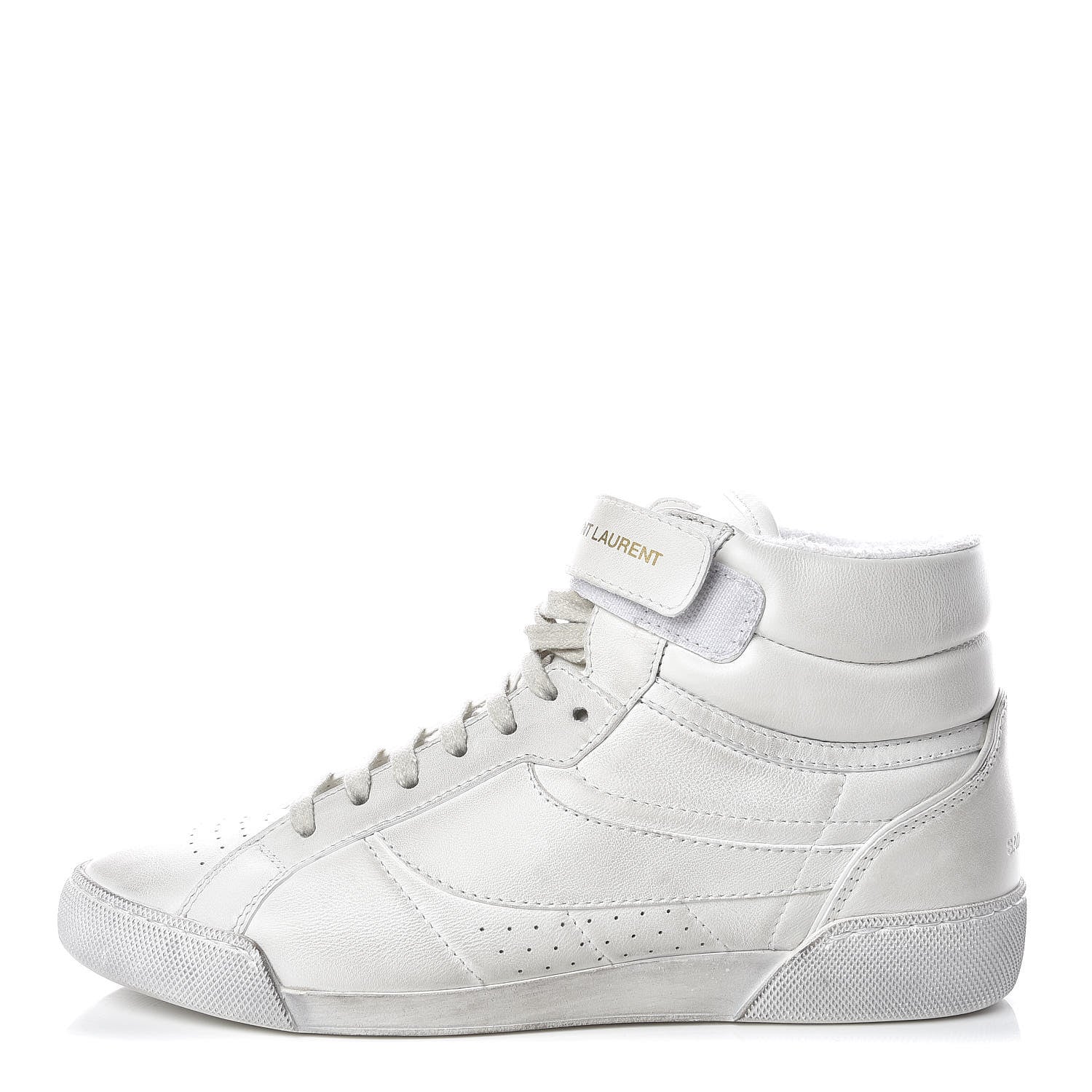 Saint Laurent Calfskin Distressed Lenny Logo-Print High Top Sneakers 38 Blanc Optique 1 of 14