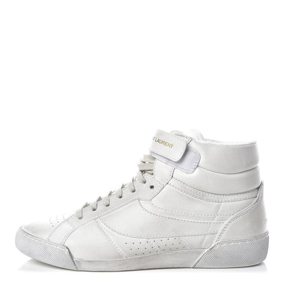 Saint Laurent Calfskin Distressed Lenny Logo-Print High Top Sneakers 38 Blanc Optique 1 of 14