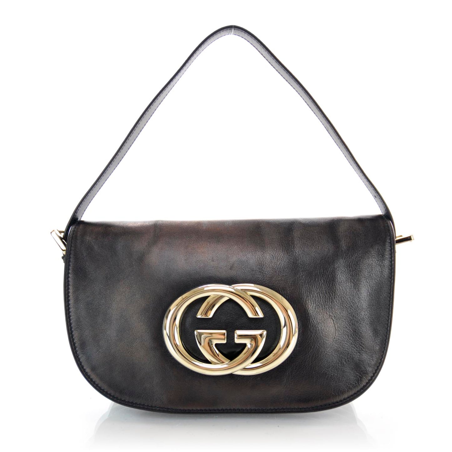 Leather GG Britt Flap Bag Metallic Black