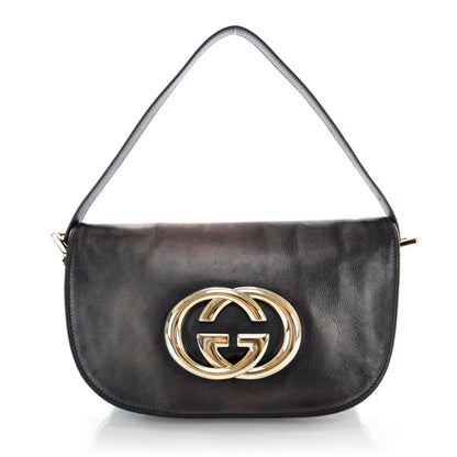Gucci Leather GG Britt Flap Bag Metallic Black 1 of 7