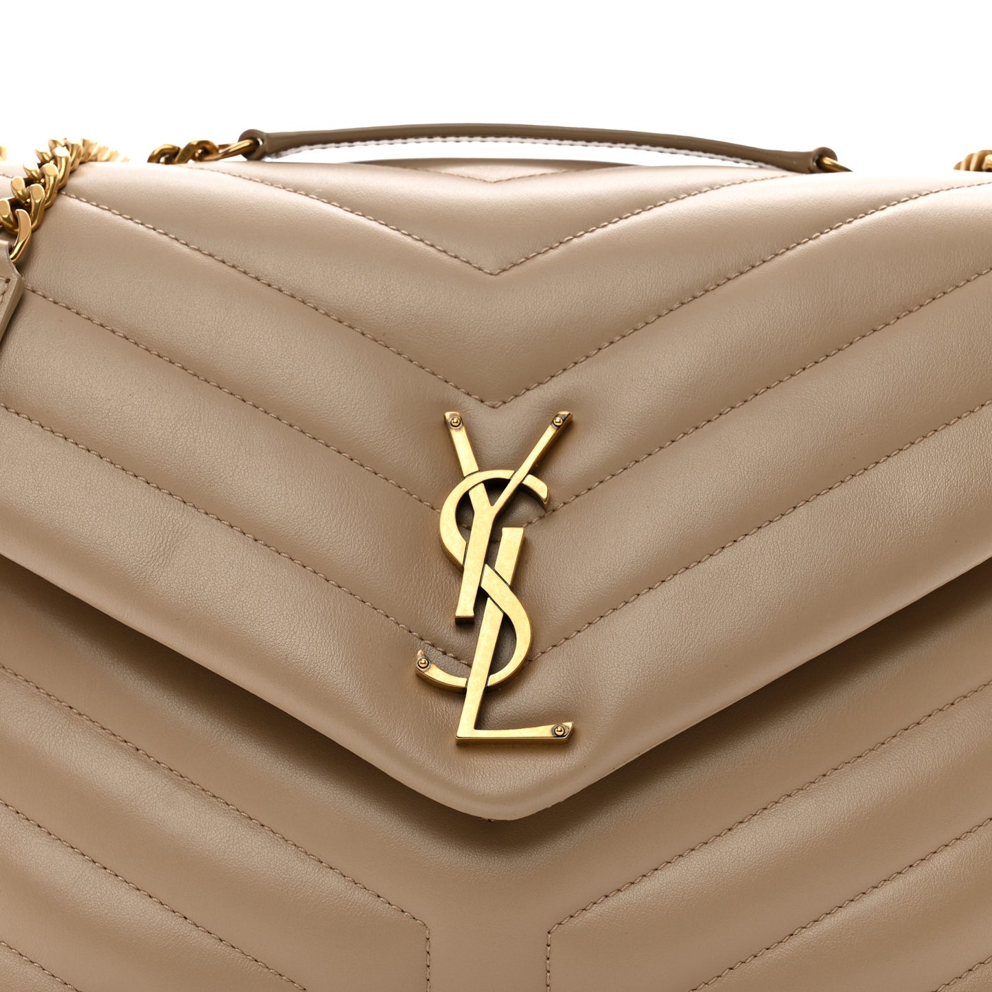 Calfskin Y Quilted Monogram Medium Loulou Chain Satchel Dark Beige