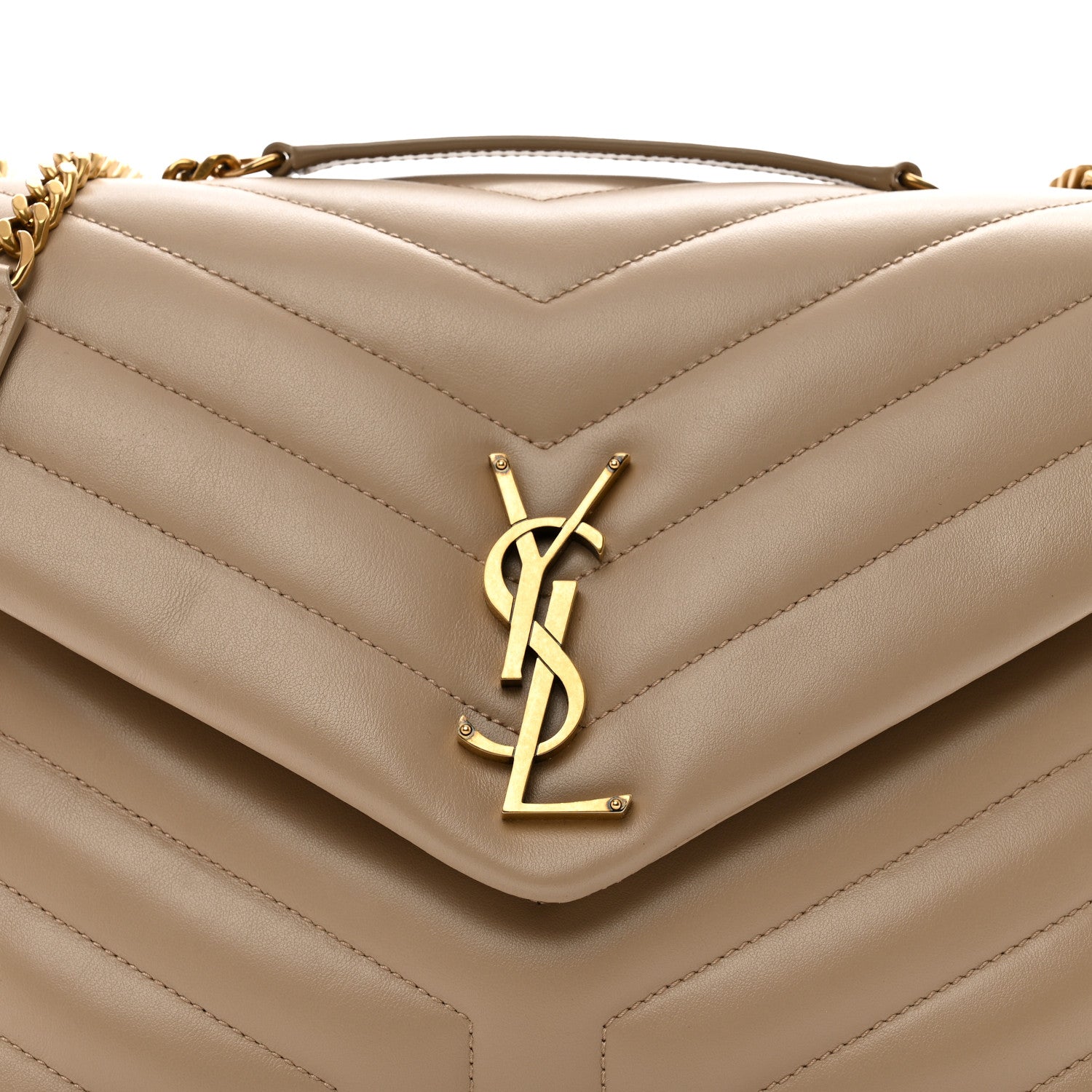 Saint Laurent Calfskin Y Quilted Monogram Medium Loulou Chain Satchel Dark Beige 5 of 10