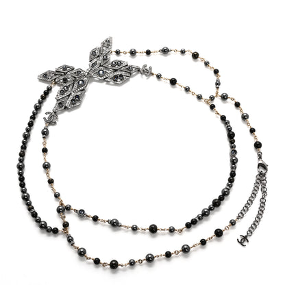 Chanel Metal Glass Pearls Strass CC Multi Strand Butterfly Chain Belt Ruthenium Gold Multicolor 2 of 5