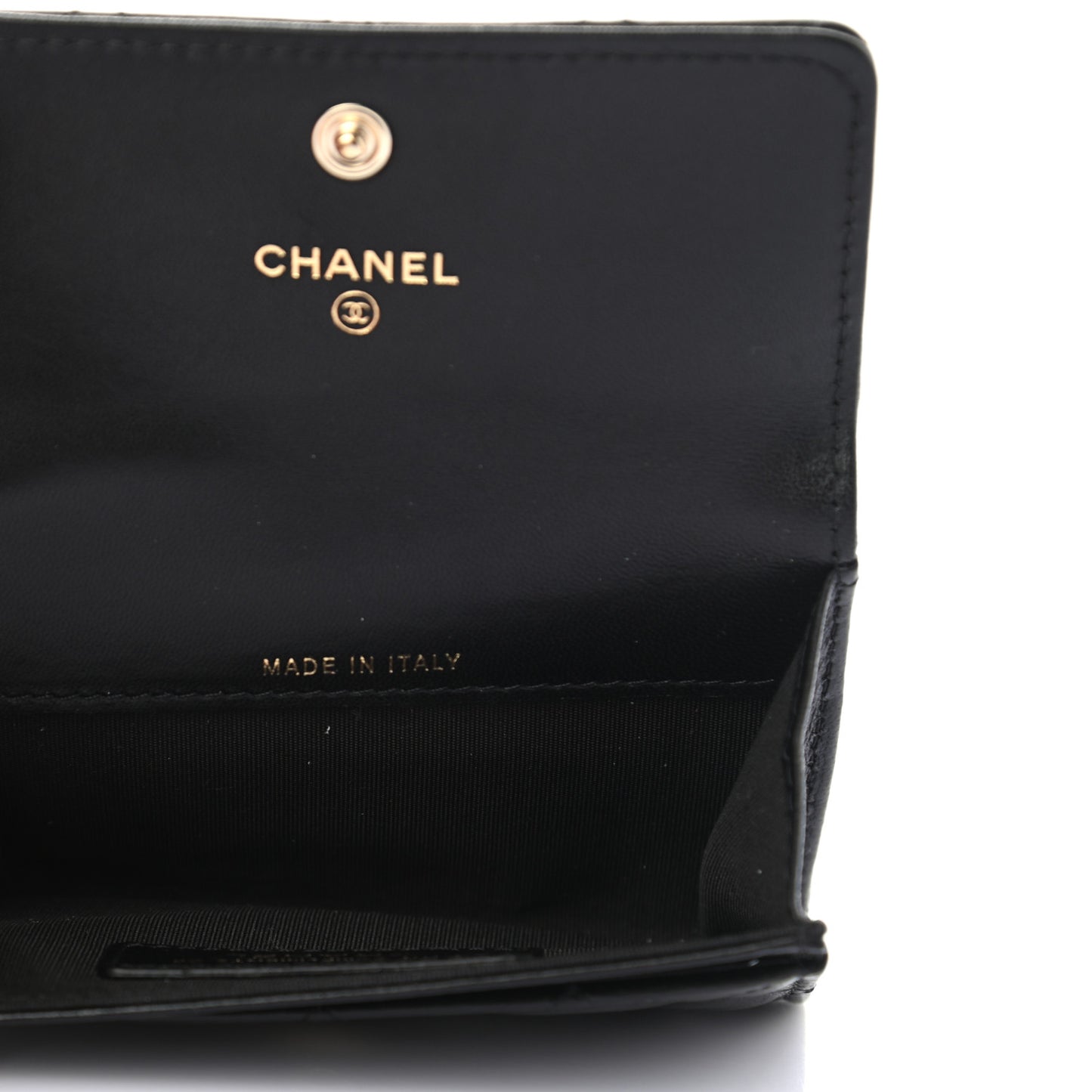 Lambskin Quilted CC Button Flap Card Holder Black