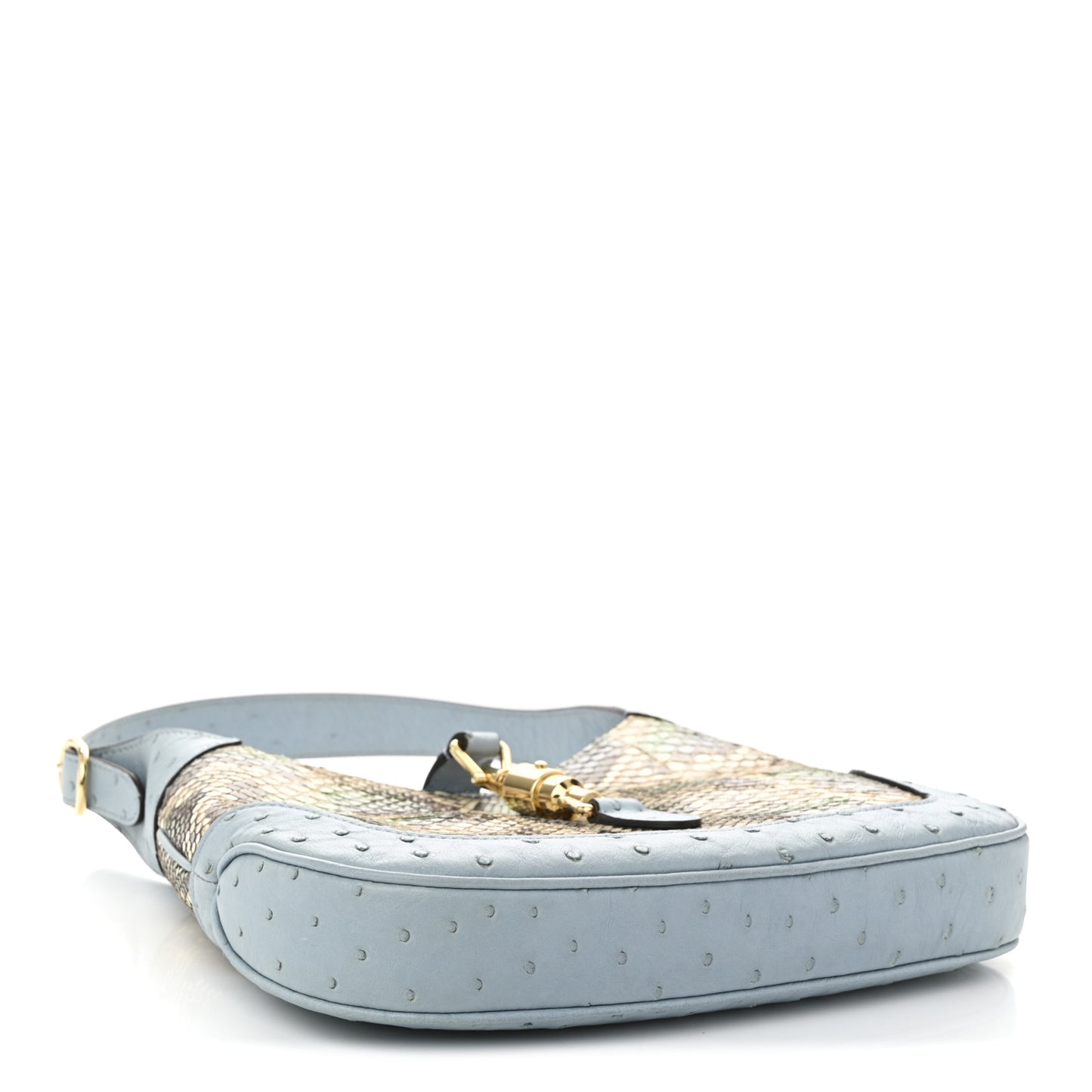 Snakeskin Ostrich Calfskin Small Jackie 1961 Hobo Blue Multicolor