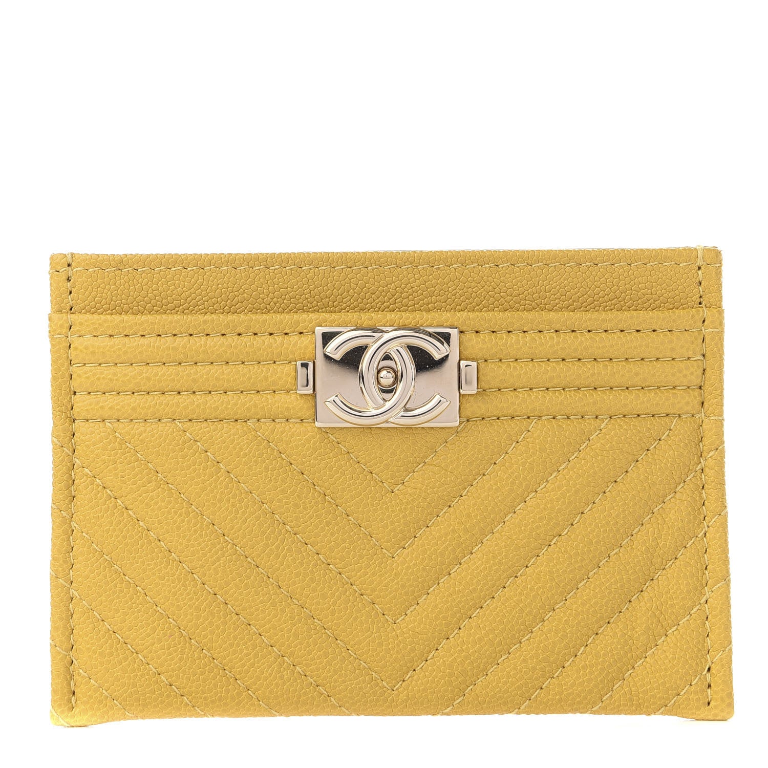 Chanel Caviar Chevron Quilted Boy Card Holder Yellow 1 of 9