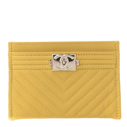 Chanel Caviar Chevron Quilted Boy Card Holder Yellow 1 of 9