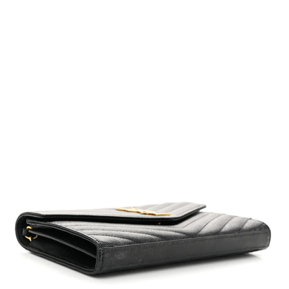 Saint Laurent Grain De Poudre Matelasse Chevron Monogram Chain Wallet Black 4 of 13