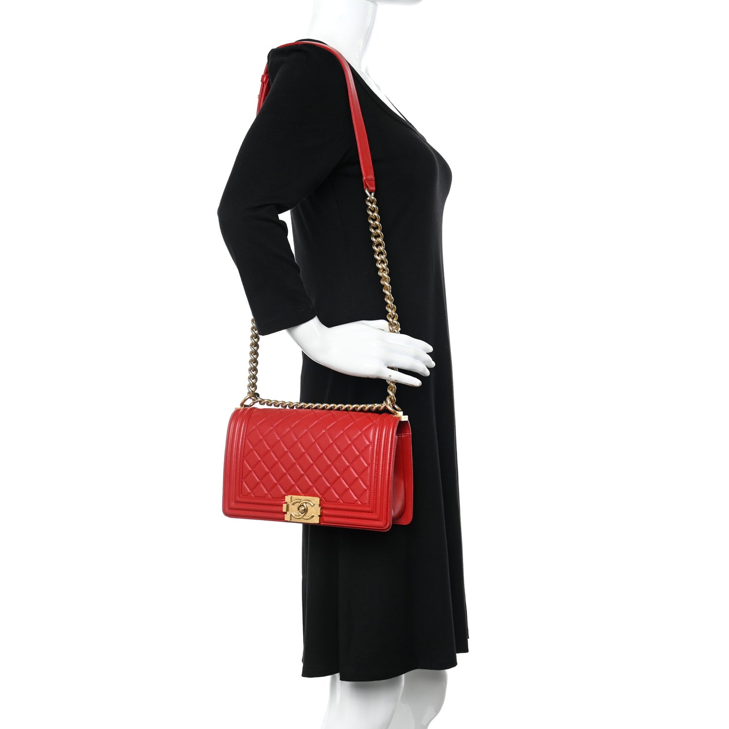 Lambskin Quilted Medium Boy Flap Red