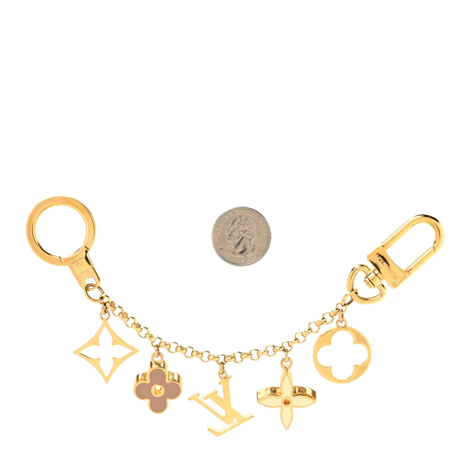 Louis Vuitton Brass Enamel Fleur De Monogram Bag Charm Chain Gold 2 of 3
