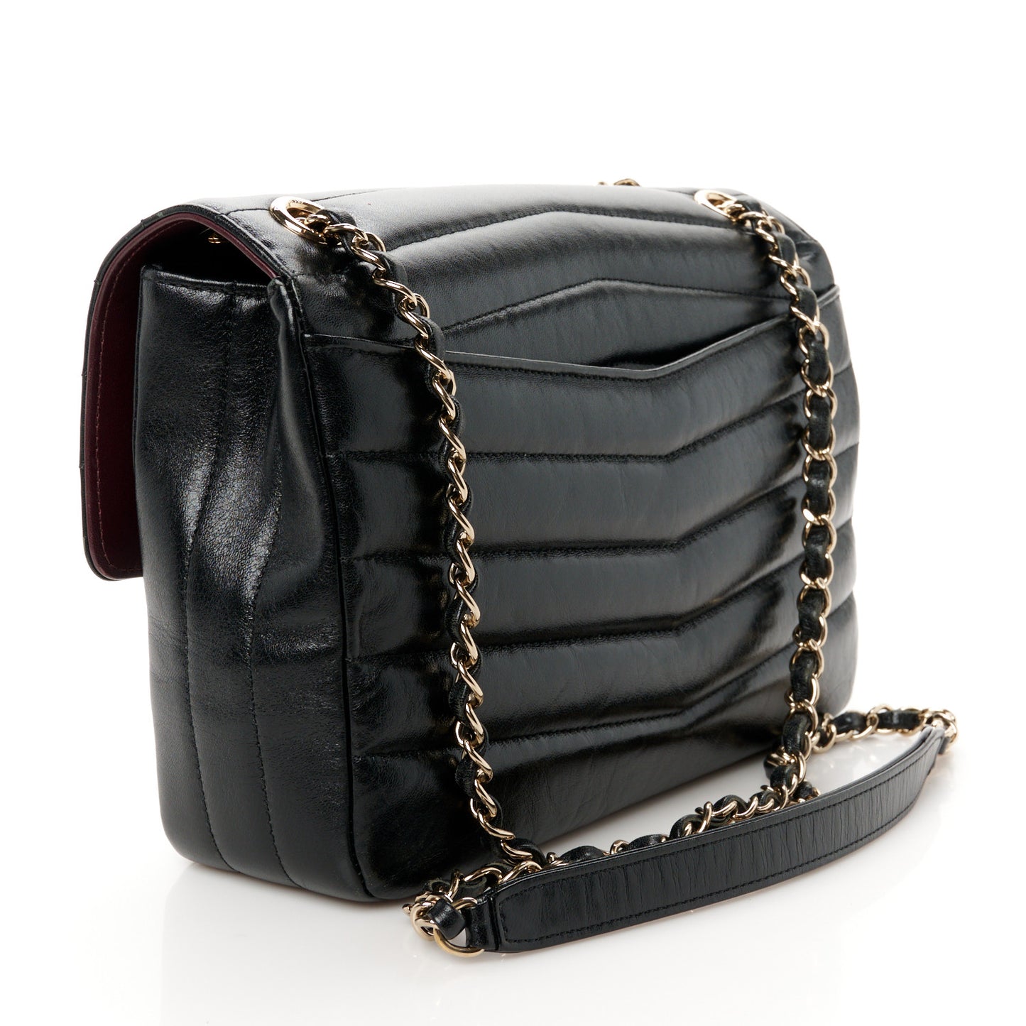 Shiny Lambskin Chevron Quilted Miroir Black