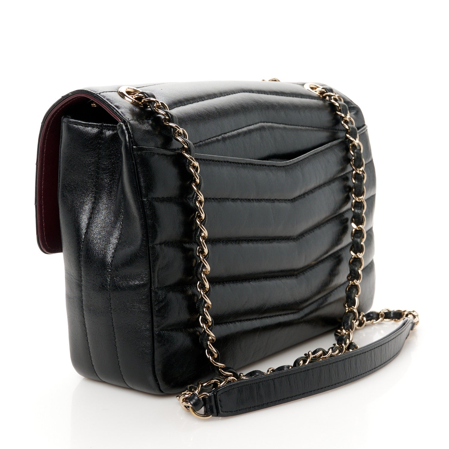 Chanel Shiny Lambskin Chevron Quilted Miroir Black 3 of 11