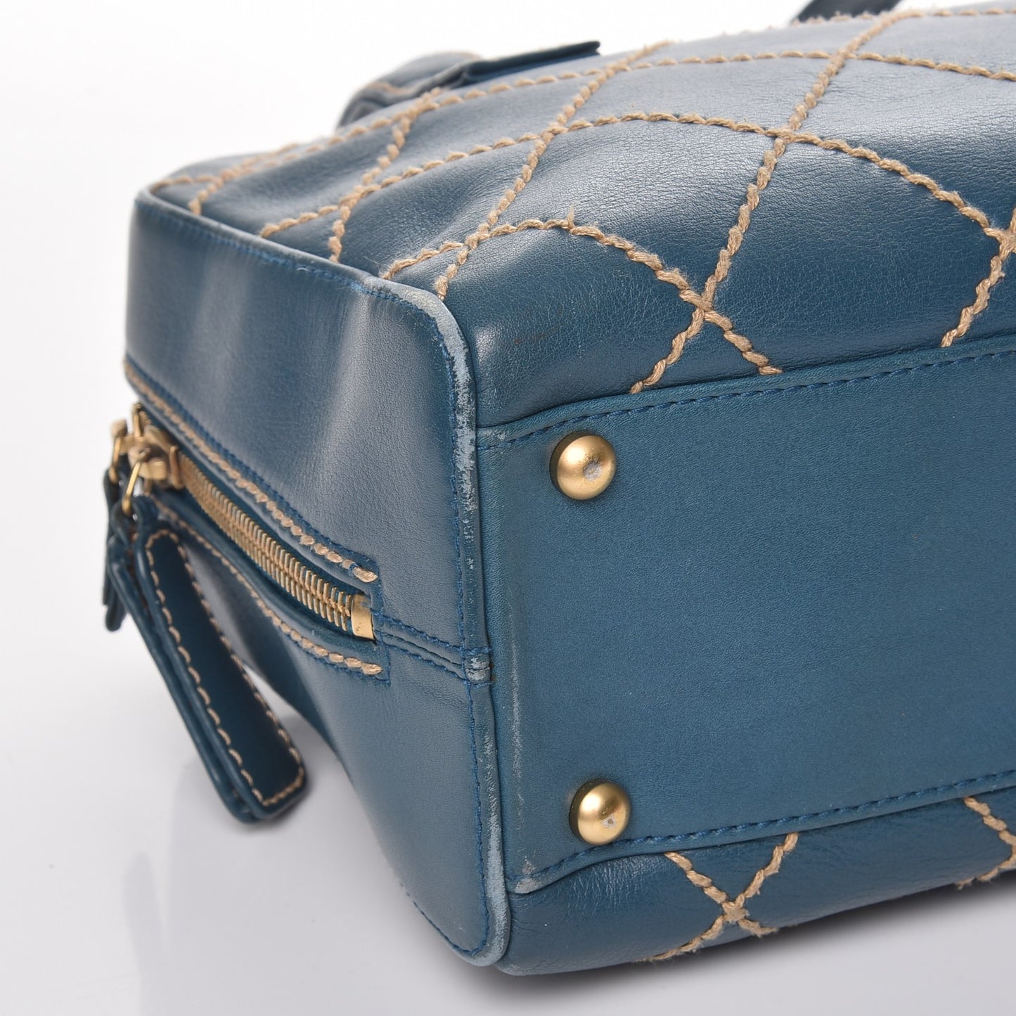 Calfskin Contrast Stitch Surpique Bowler Blue