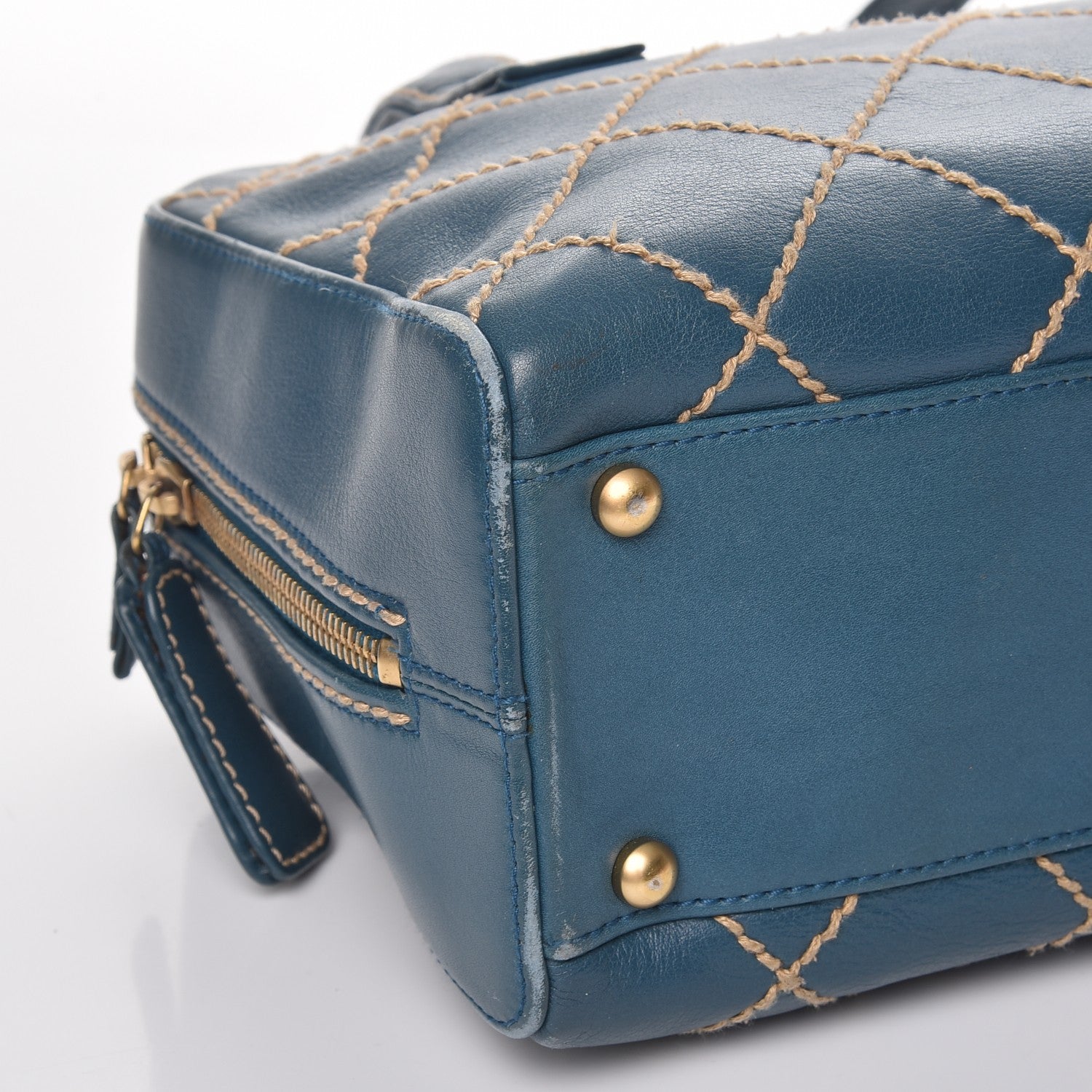 Chanel Calfskin Contrast Stitch Surpique Bowler Blue 8 of 10