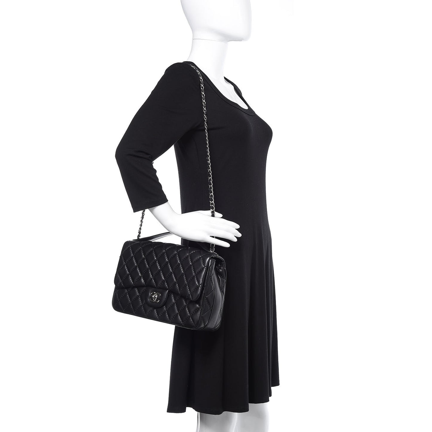 Lambskin Quilted Jumbo Easy Carry Flap Black
