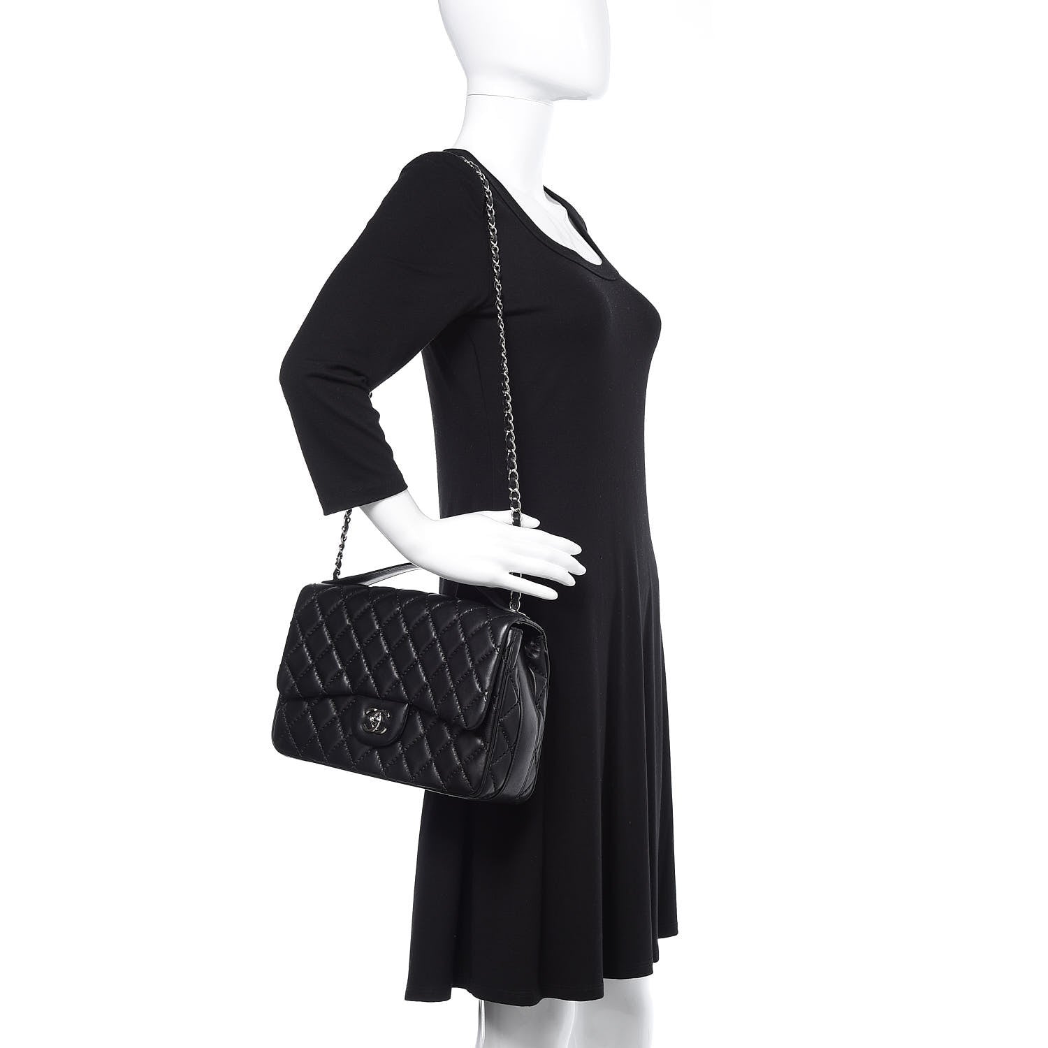 Chanel Lambskin Quilted Jumbo Easy Carry Flap Black 2 of 16