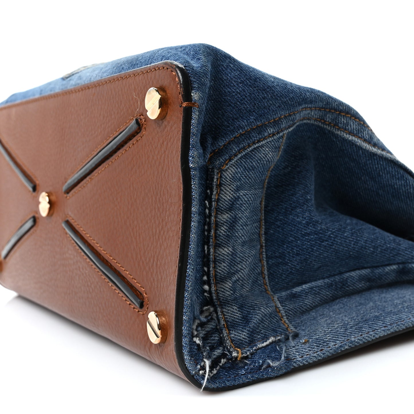 Calfskin Denim Rockstud Medium Joylock Satchel Blue