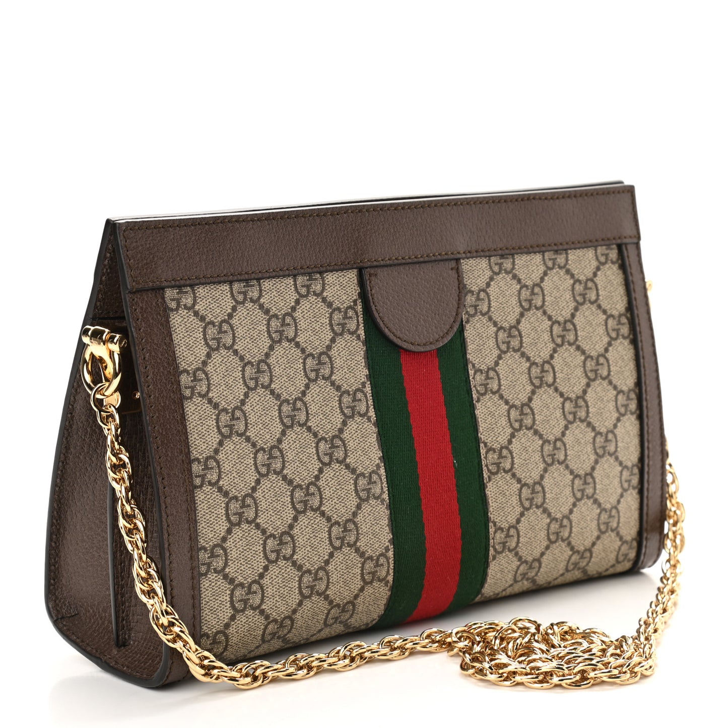GG Supreme Monogram Web Small Ophidia Chain Shoulder Bag Brown