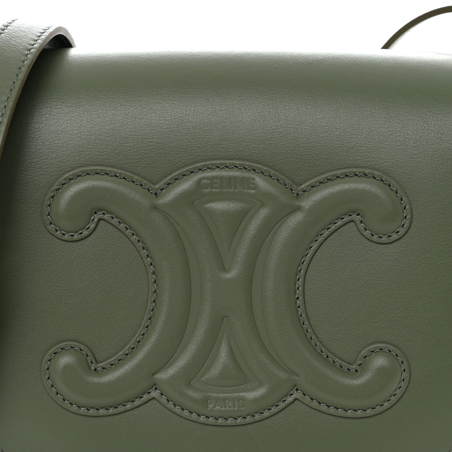 Celine Smooth Calfskin Cuir Triomphe Folco Crossbody Bag Army Green 8 of 12