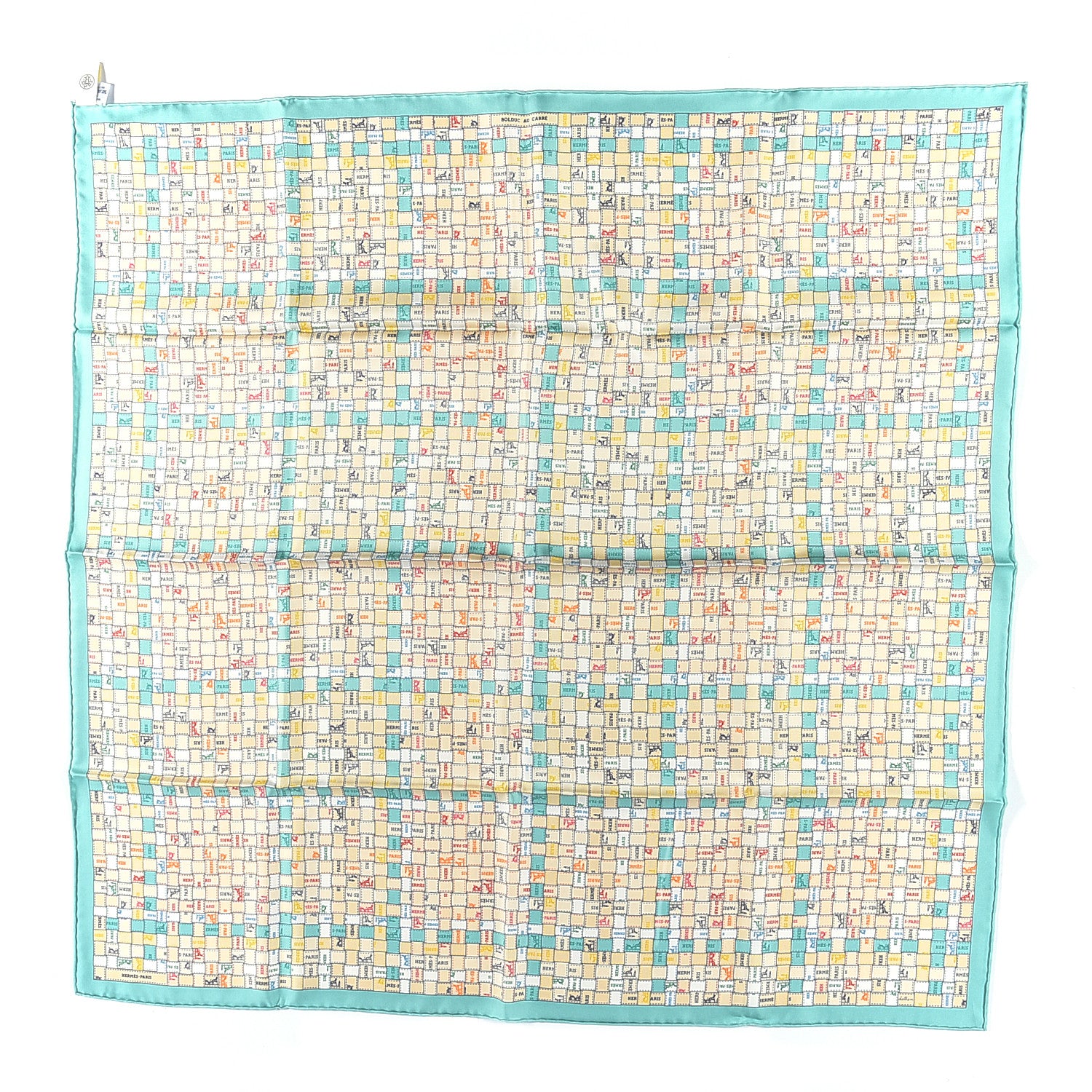 Hermes Silk Bolduc Au Carre Scarf 90 Vert D'Eau Beige 1 of 2