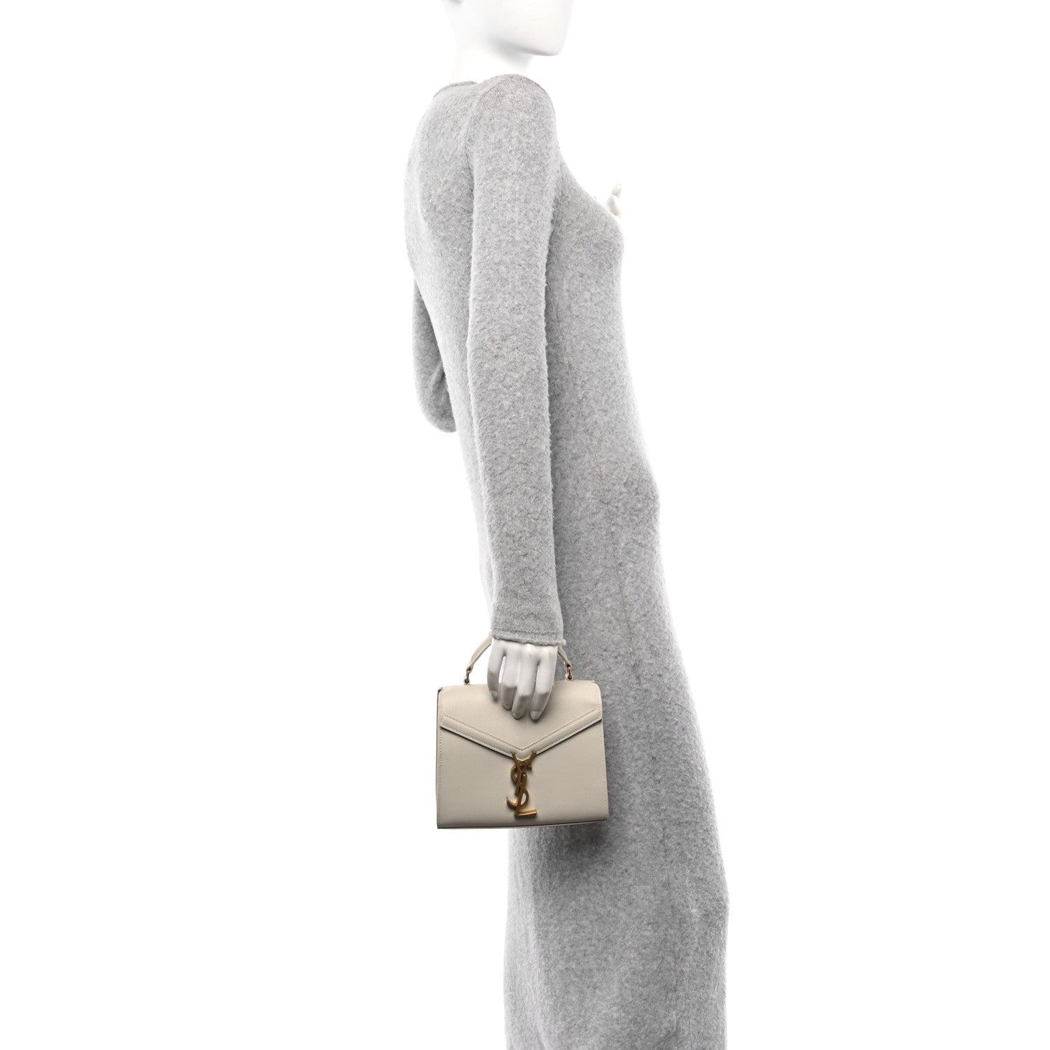 Saint Laurent Grain de Poudre Mini Classic Monogram Cassandra Top Handle Crema Soft Rouge Legion 2 of 9