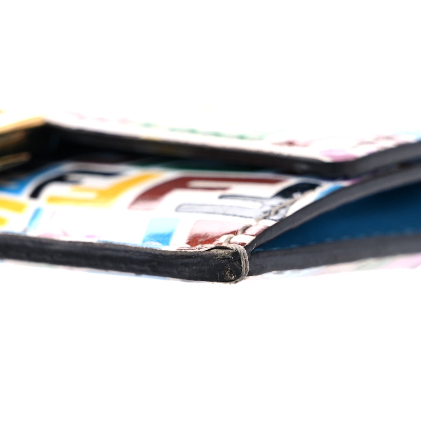 X SARAH COLEMAN Vitello Liberty Ceylon Micro FF Fish Eye Embossed Fold Over Card Holder Wallet Multicolor Cyber Blue
