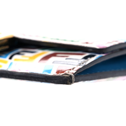 Fendi X SARAH COLEMAN Vitello Liberty Ceylon Micro FF Fish Eye Embossed Fold Over Card Holder Wallet Multicolor Cyber Blue 5 of 12