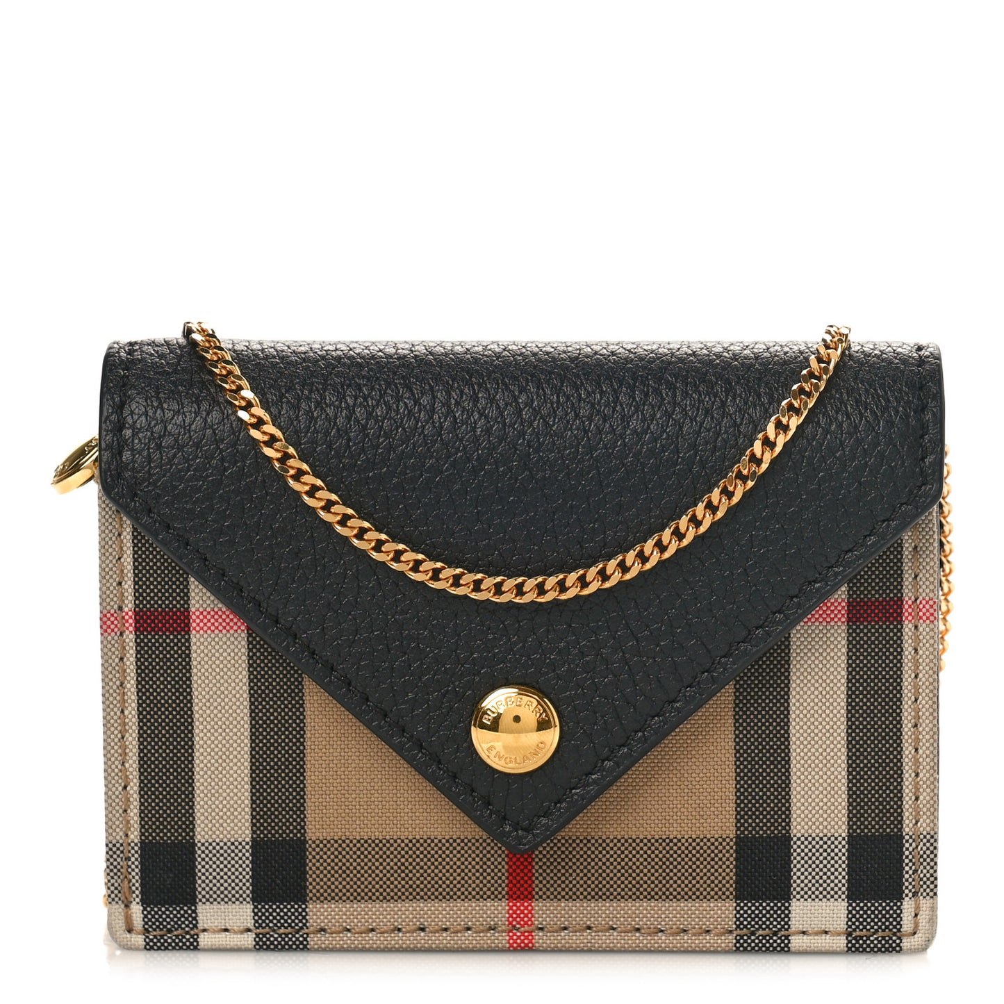 Grainy Calfskin Vintage Check Jade Card Case On Chain Black