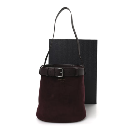 Prada Suede Buckle Bucket Bag With Belt Burgundy 11 of 11
