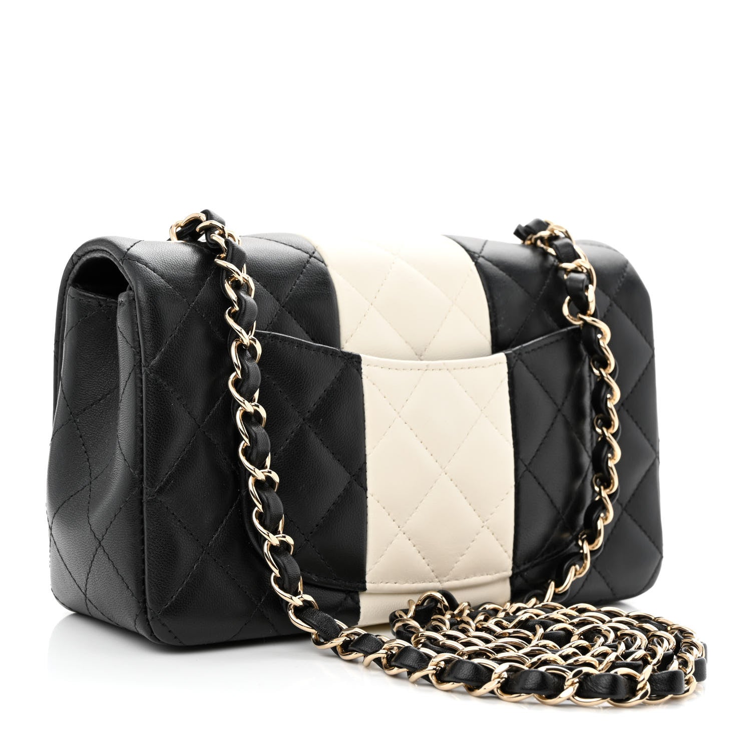 Chanel Lambskin Quilted Mini Rectangular Flap Black White 3 of 13