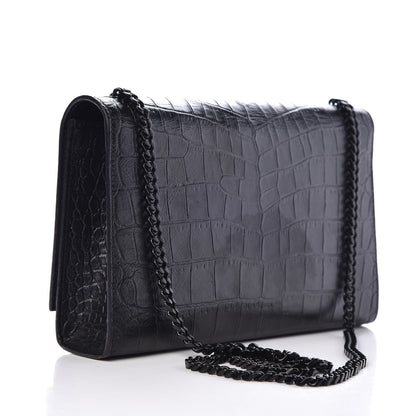 Saint Laurent Calfskin Crocodile Embossed Medium Classic Monogram Kate Satchel Black 3 of 6