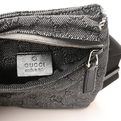 Gucci Denim Monogram Double Pocket Belt Bag Black 10 of 12