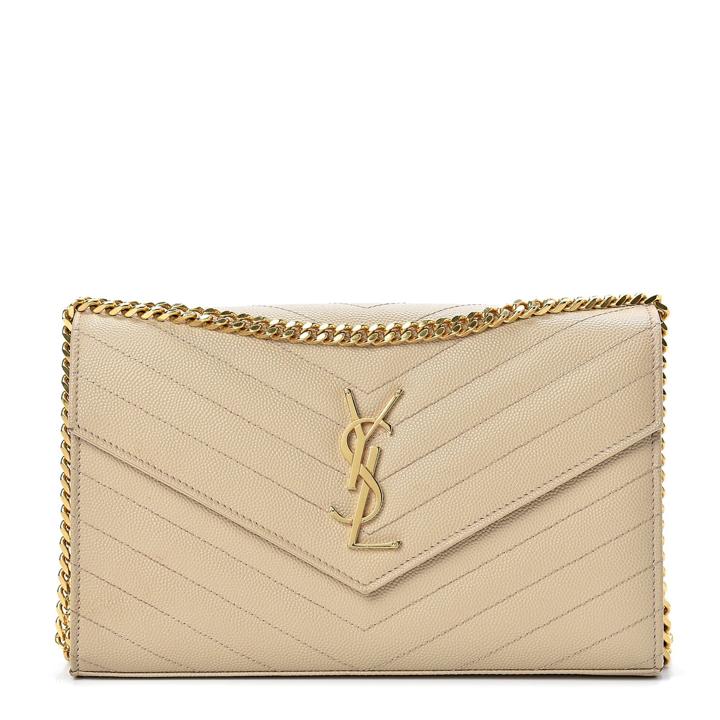 Grain De Poudre Matelasse Chevron Monogram Chain Wallet Nude Powder